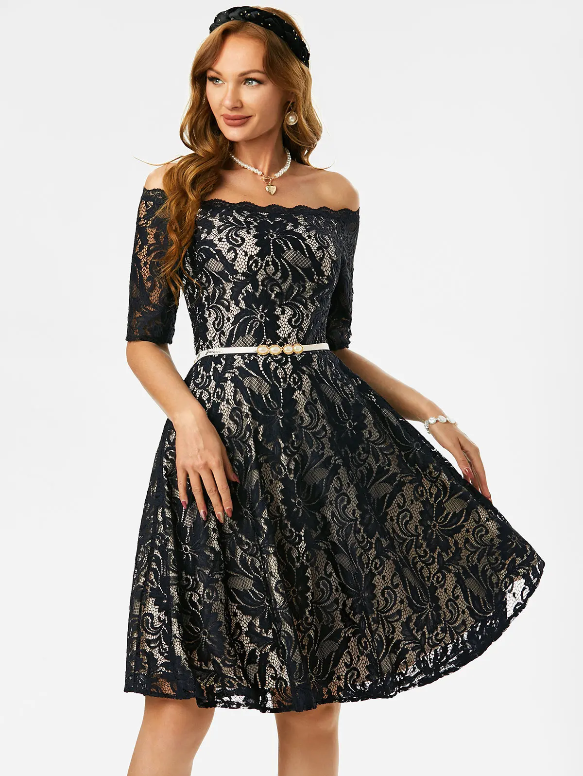 

Wipalo Lace Overlay Off Shoulder Prom Dress