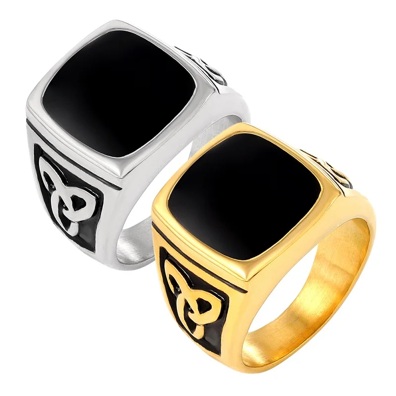 Мужское Винтажное кольцо из нержавеющей стали черное обручальное с крупным