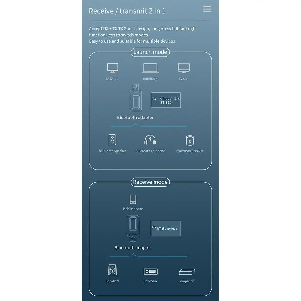 Bluetooth 5 0 аудио приемник передатчик ЖК дисплей 3 мм AUX разъем стерео USB ключ