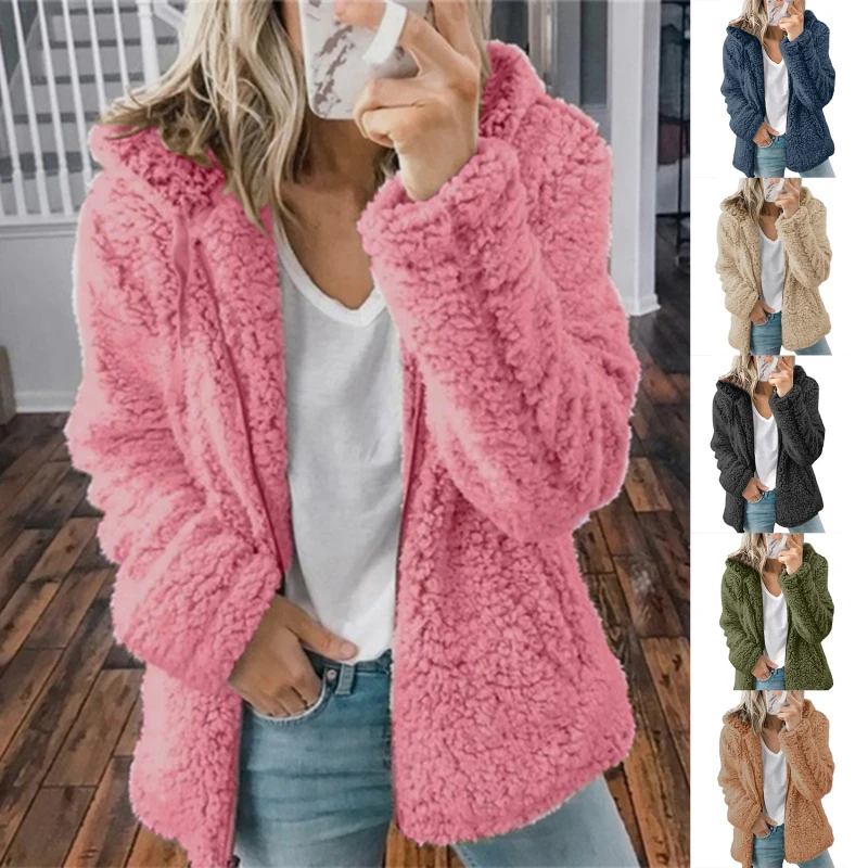 

2021 New Women's Hooded Woolen Fleece Autumn and Winter Jacket