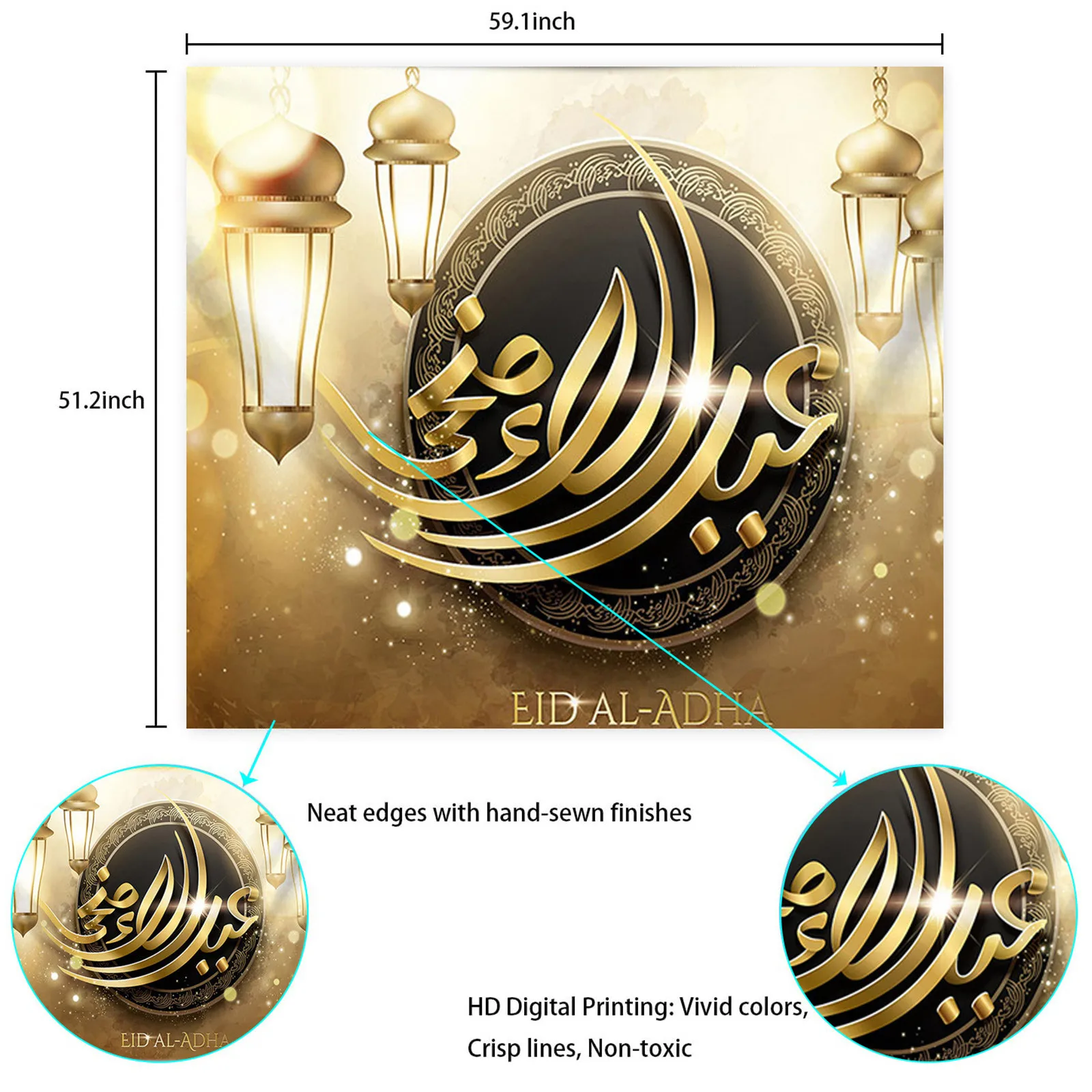

Eid Mubarak Digital Printing Landscape Tapestry Wallcloth Sanding Background Fabric Muslim Festival Room Home Decor Accessories