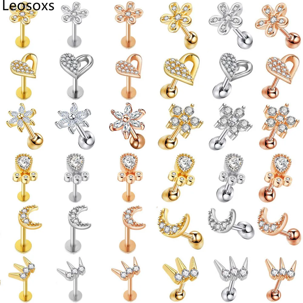 

Leosoxs 2pc Stainless Steel Women Ear Bone Studs Screw Earrings Piercing Jewelry Ear Studs Lip Ring Body Piercing 16G
