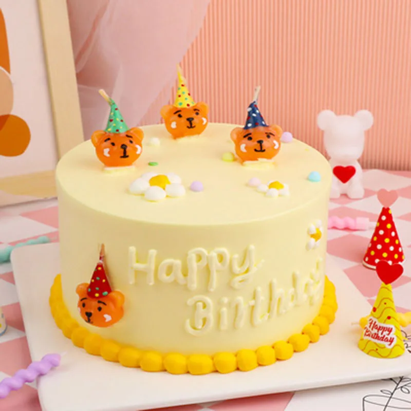 

Colorful Hat Little Bear Plug-In Cute Retro Bear Head Cake Decoration Children's Baking Creative Birthday Party Birthday Candle