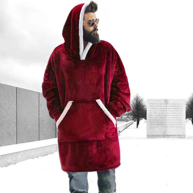Негабаритных Толстовки Для мужчин зимний свитер Одеяло с длинным рукавом флис