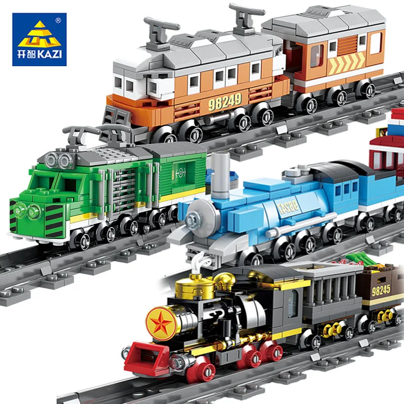 

KAZI City Train Track Railway Rail Sets Model Building Blocks High-tech Steam Freight Highspeed Train DIY Bricks Toys For Child