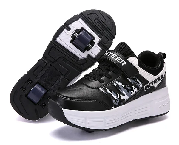 Two wheels Black Европейские размеры: 31-42, для детей и подростков, Роликовые кроссовки для маленьких детей; Детские кроссовки с одной/двух heelies для маленьких мальчиков и девочек колеса туфли для взрослых; Повседневное обувь для мальчиков - Цвет: Two wheels Black