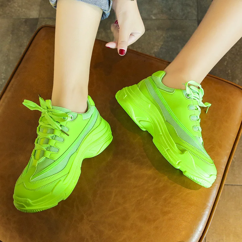 

Women's Thick-soled Sports Shoes Summer New Solid Color Lace-up Casual Shoes Comfortable and Light Outdoor Walking Shoes
