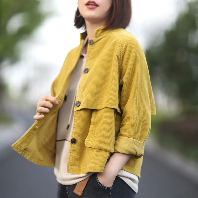 Johnature осеннее повседневное модное лоскутное вельветовое пальто с карманами и