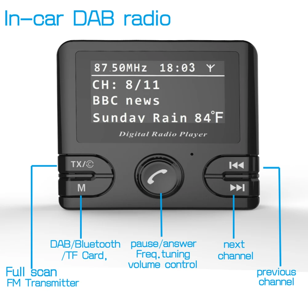 Цифровой радиоприемник Mini DAB Bluetooth MP3 музыкальный плеер FM-передатчик адаптер