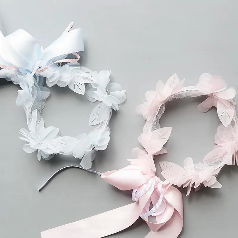 MeryYuer Fashion Princess Hairbands Exquisite Rhinestone Flower Wreath Long Lace Ribbon Headdress Kids Headwear Hair Accessories | Детская