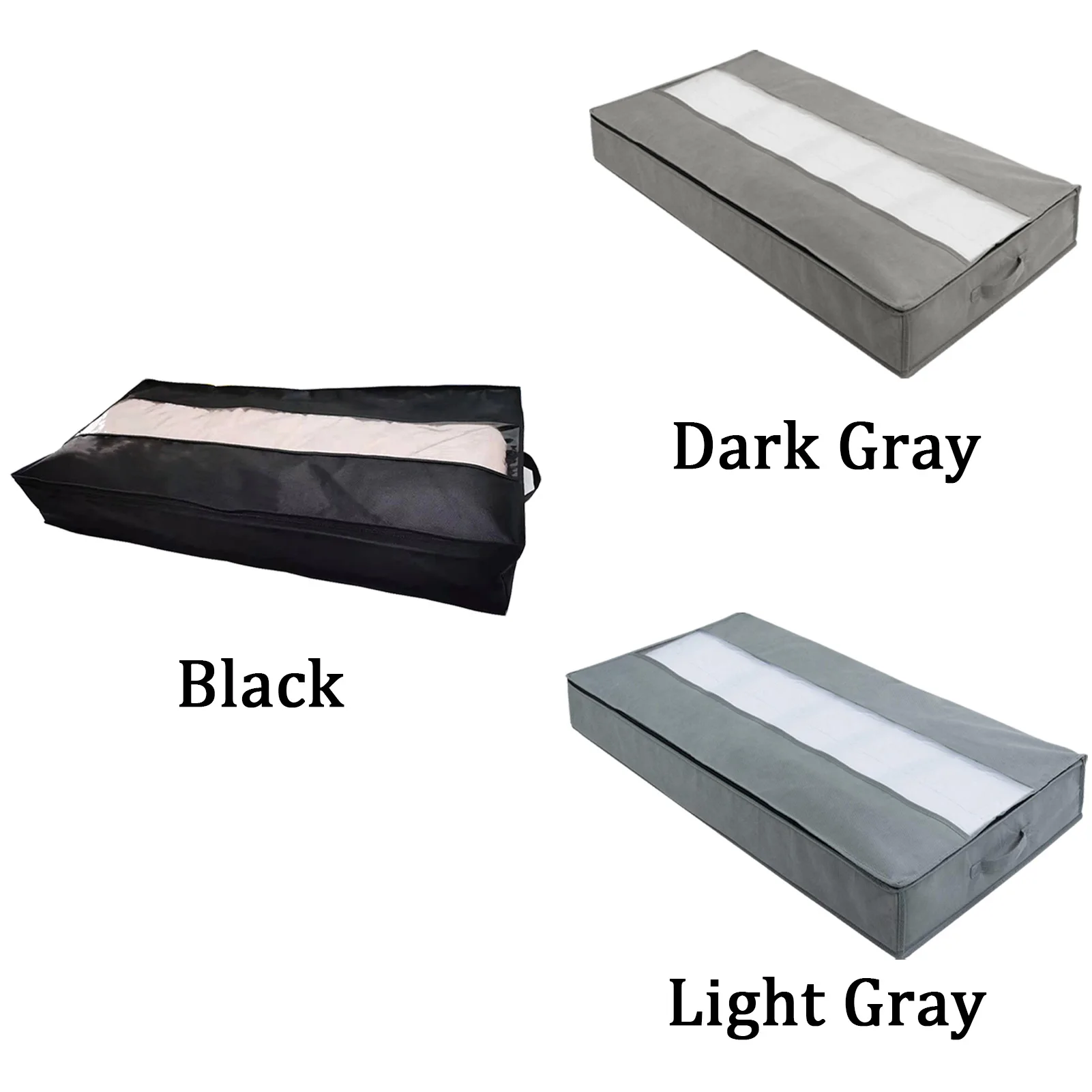 

3pcs Portable With Zips Clear Window Non-woven Fabric Underbed Quilt Storage Bag Foldable For Clothes Bedding Large Capacity