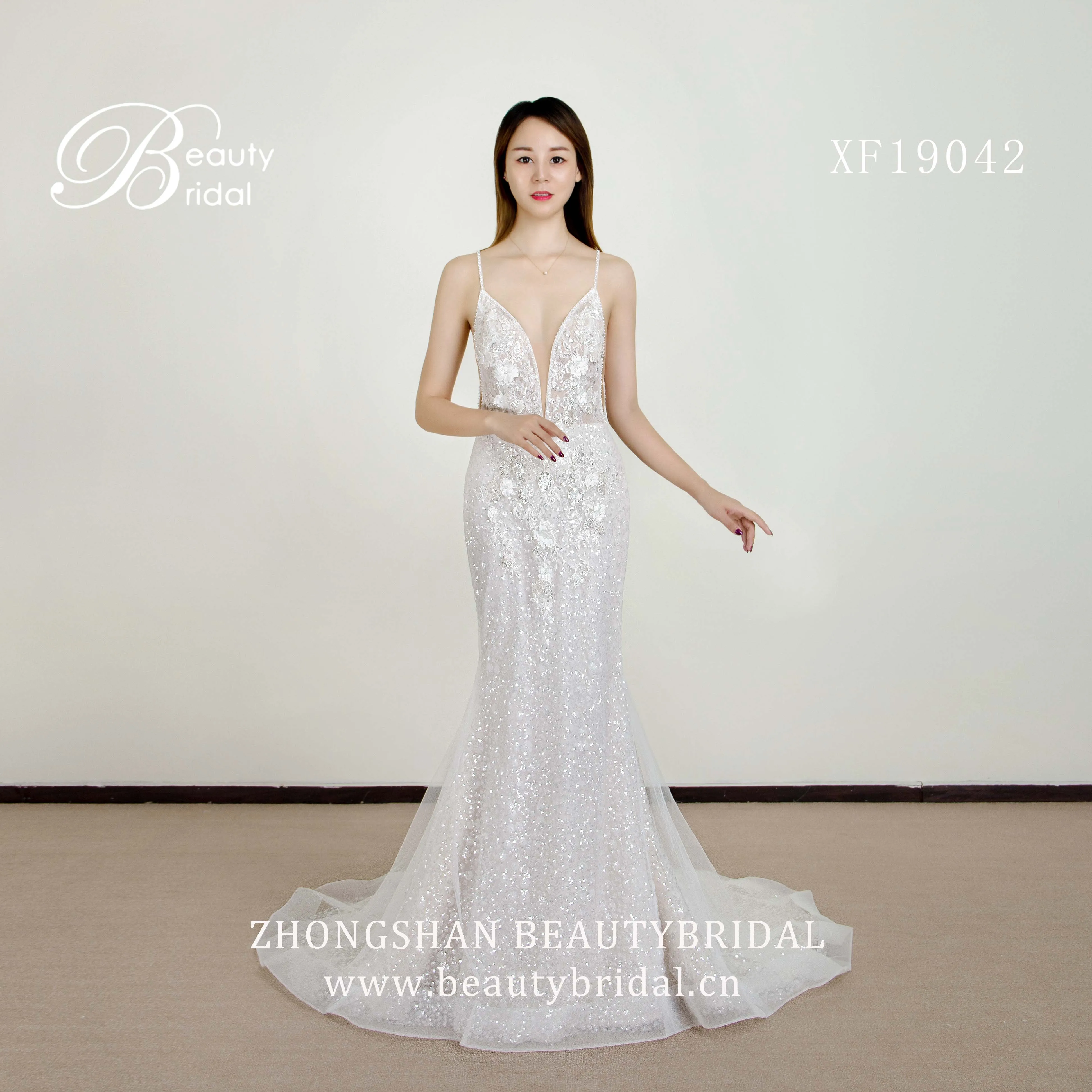 Свадебное платье-русалка кружевное платье на пуговицах с аппликацией заказ XF19042