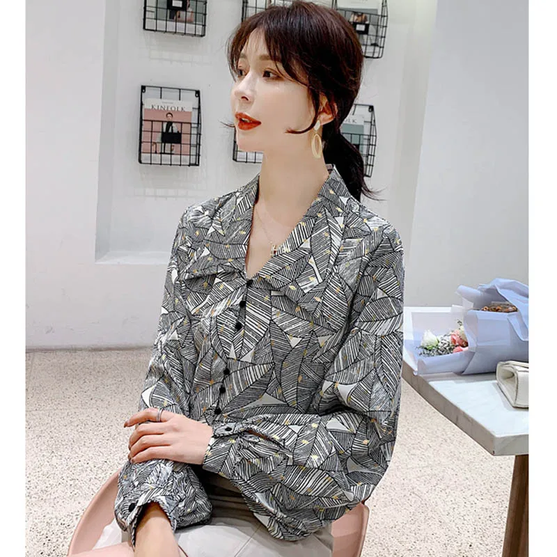 Женская рубашка на пуговицах размера плюс Vinatge шифоновая с листьями из