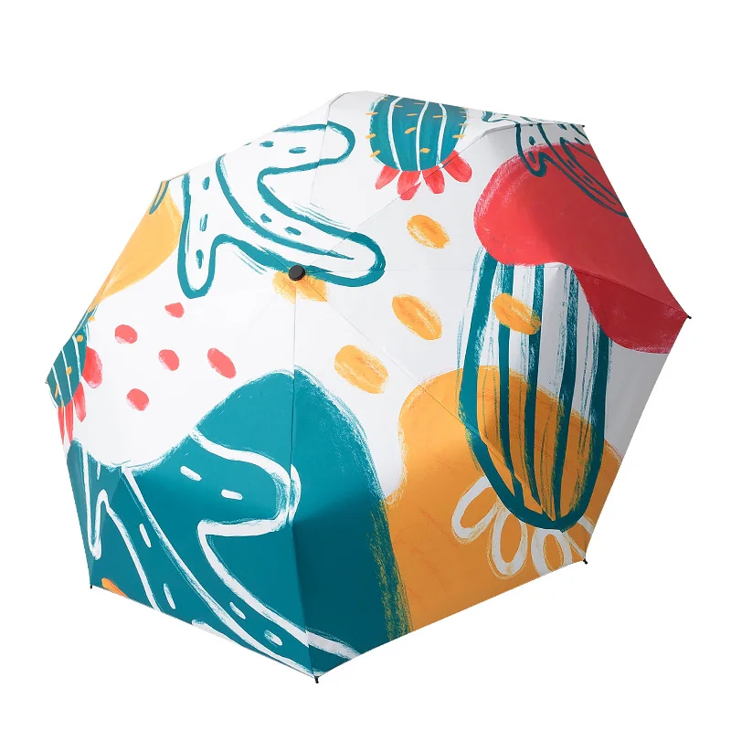 

Creative Black Coating 3 Folding Umbrella Uv Protection Windproof Ladies Rain and Sun Umbrella High Quality Rain Gear U6B