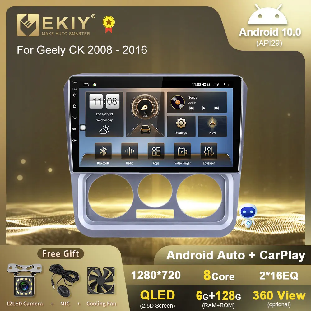 

EKIY для Geely CK 2008-2016 Android автомобильное радио QLED DSP Carplay 1280*720 6 + 128G мультимедийный плеер GPS Navi Stereo BT No 2din DVD