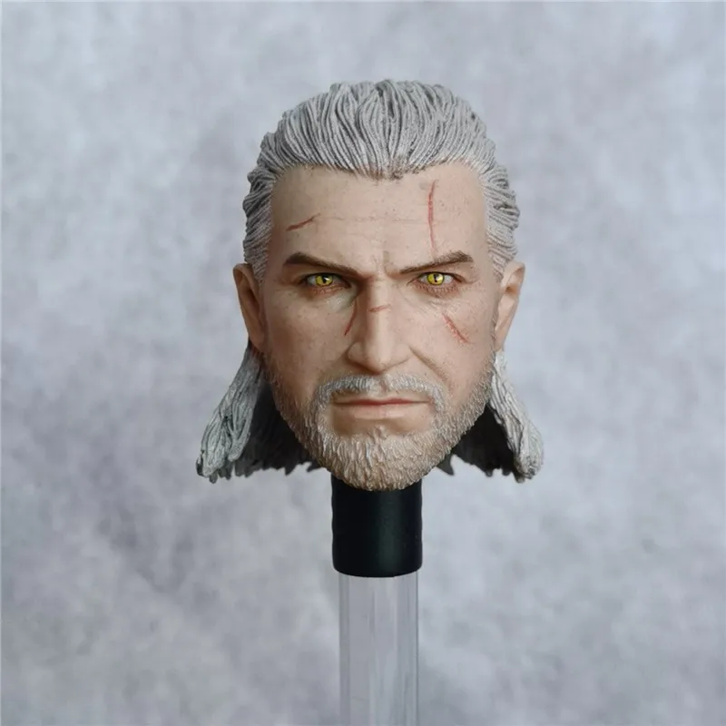 

1/6 Scale Male Soldier Figure Accessory White Wolf Demon Hunter Geralt Head Carved Sculpt Model for 12 inches Body