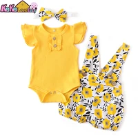 baby girl summer clothes set fashion newborn infant knitting cotton ruffles romper shorts bow headband 3pcs for toddler outfits