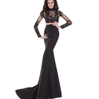high neck sexy backless robe de soiree women elegant mermaid vintage formal two pieces prom lace gown 2018 bridesmaid dresses