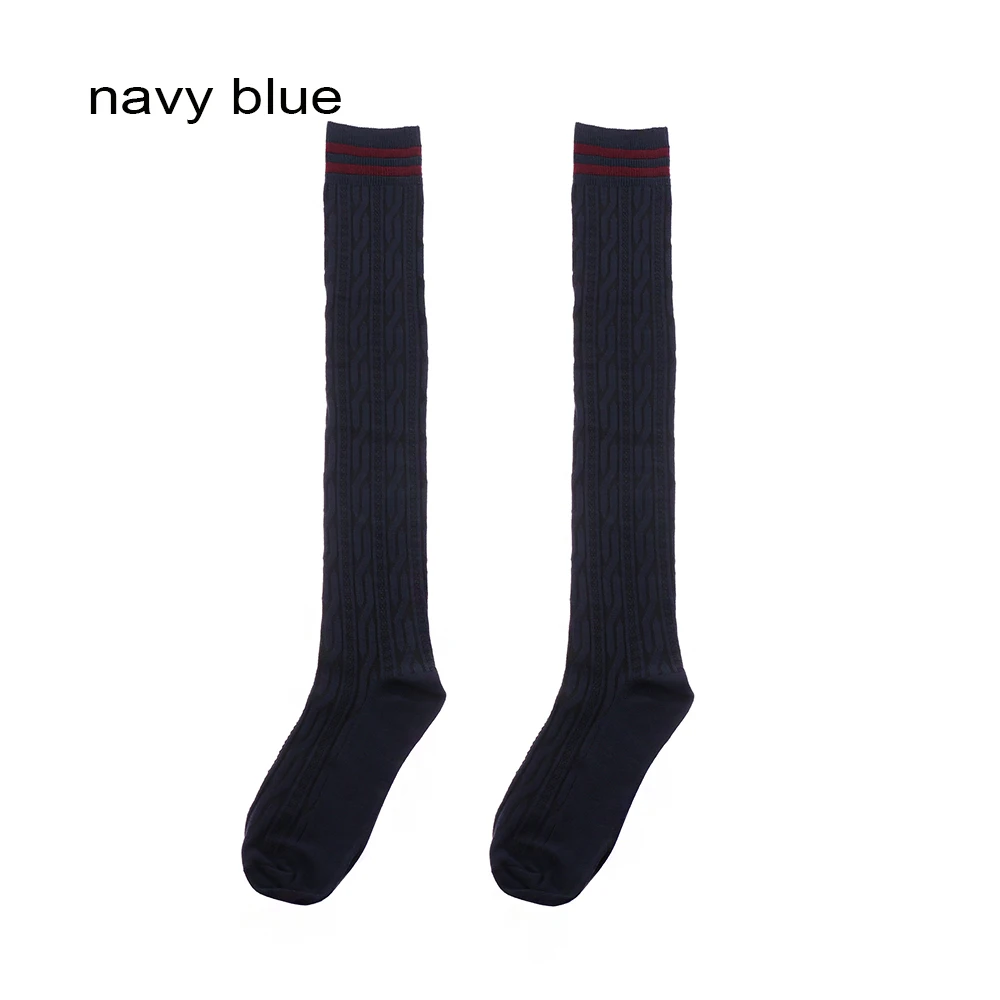 navy blue Новые носки Веселые Полосатые Гольфы выше колена гольфы для девушек и женщин, женские школьные длинные носки до колена - Цвет: navy blue
