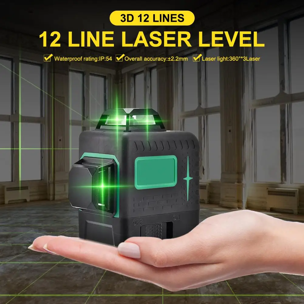 

Mini 3D 12Lines Green Laser Levels Self-Leveling 360 Horizontal And Vertical Cross Super Powerful Green Laser Beam Line