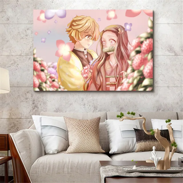 

Canvas Nordic Style HD Print Painting Wall Art Modular Anime Poster Demon Slayer Picture Modern Living Room Home Decor Frame