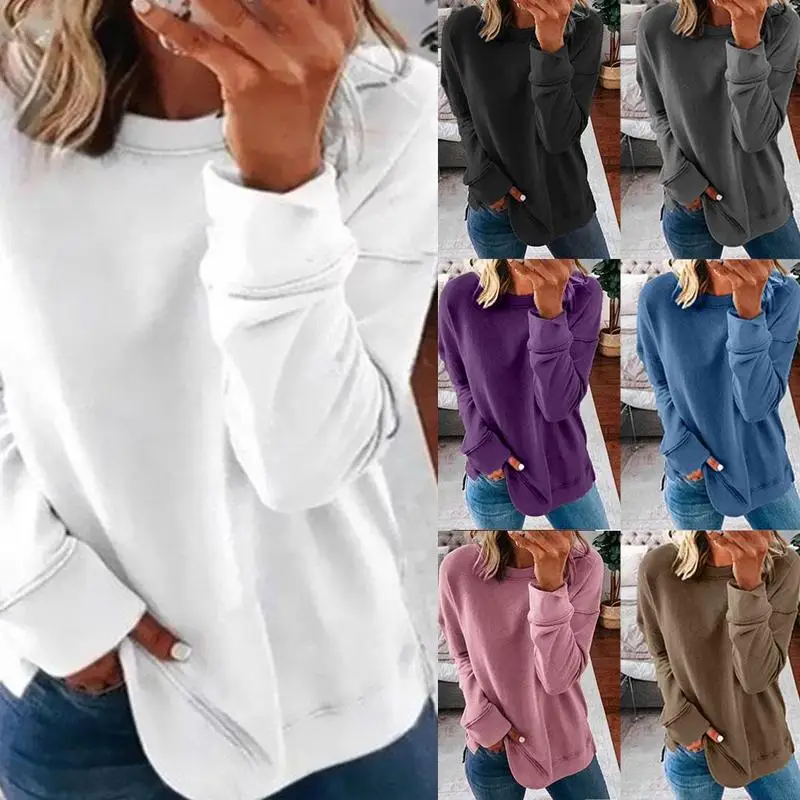 

Autumn and winter women's casual round neck loose women's long-sleeved sweater color women's t-shirt jacket K0N6