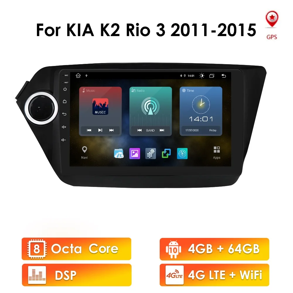 

Android 10, четырехъядерный, 9-дюймовый планшетофон для KIA K2 RIO 3 2011-2015, Wi-Fi, 4G, LTE, BT, SWC, Mirror-link, USB, FM, OBD