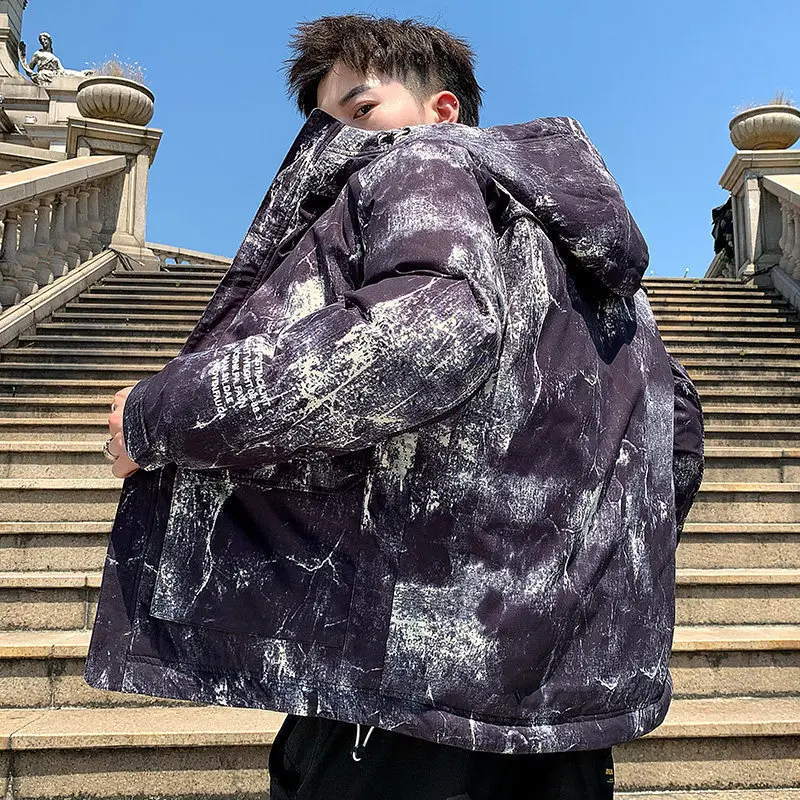 Winter men's camouflage side seam pocket cotton jacket new Korean version of the trend of casual loose thick hooded jacket