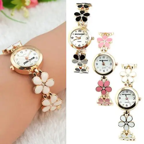 

Fashion Women Watch Girl Daisy Flower Bracelet Wrist Watch Analog Quartz Movement Clock jewelry Ladies Watch reloj mujer
