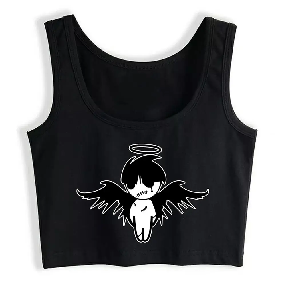 

Crop Top Female Emo Angel Fit Black Print Tops Women