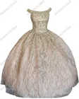 Блестящее розовое золото 2022 Дешевое платье для выпускного вечера Quinceanera длинное с открытыми плечами Золотое кружево вышитая аппликация с узором Charra XV