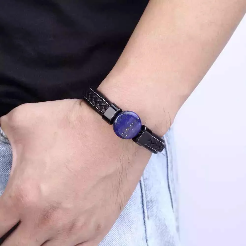 2020 Модные мужские ювелирные изделия браслет из натурального камня кожаный
