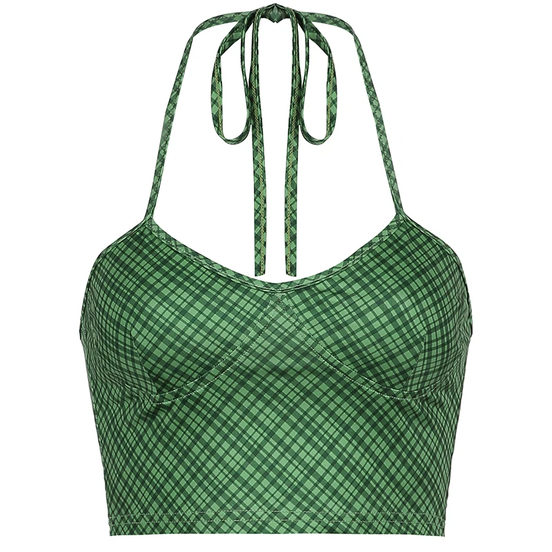 

Rockmore Summer Striped Vintage Crop Tops Sleeveless Halter Tank Top Cropped Shirts Y2K Clubwear Camis Sexy Vests Harajuku Green
