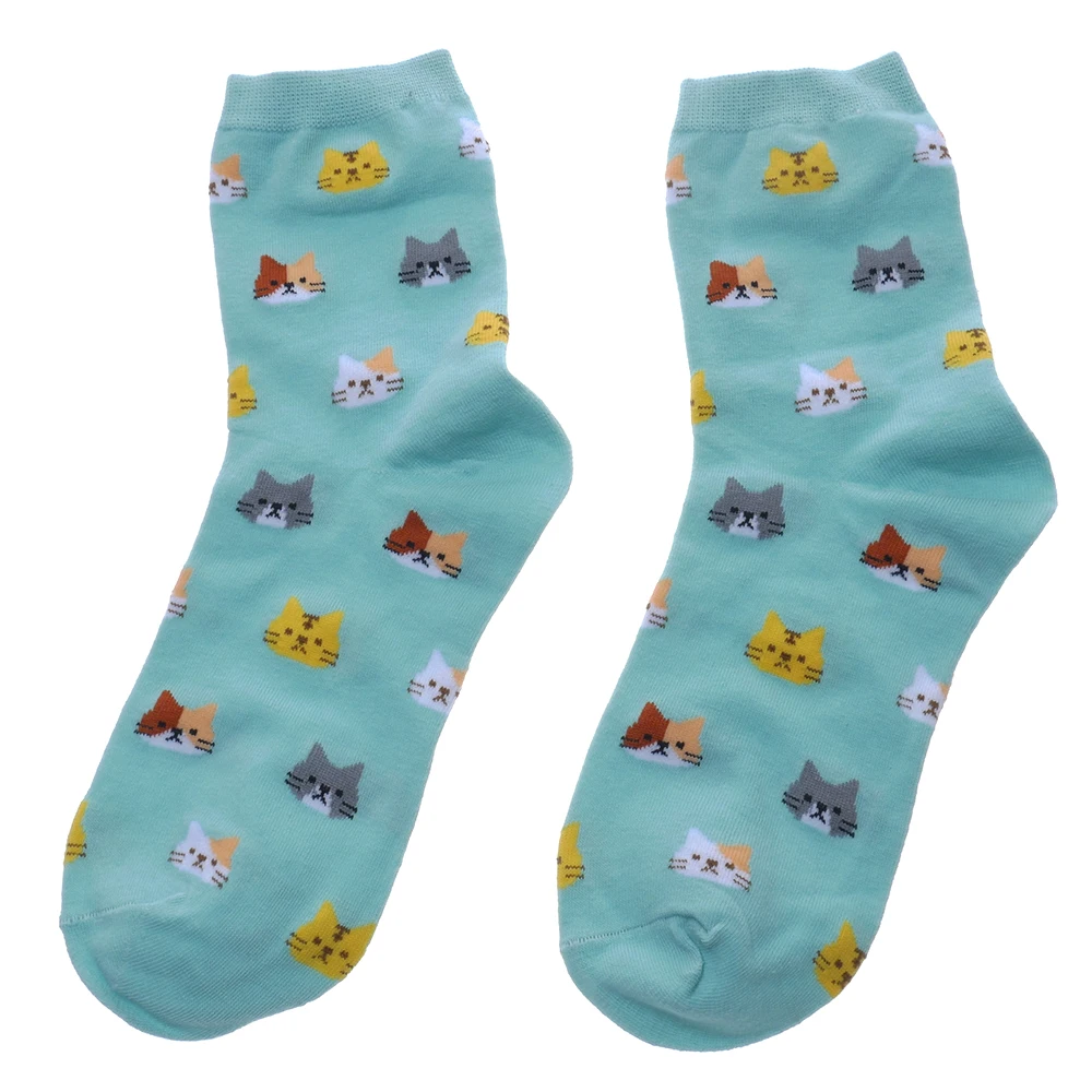 Корейская мода эластичные жаккардовые милые носки с кошачьим лицом женские