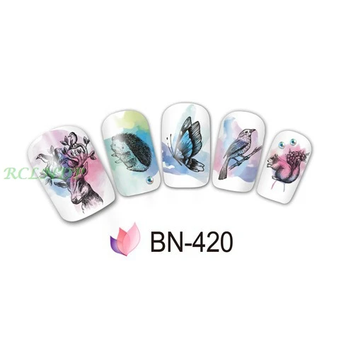 Водные Наклейки для слайдер украшения ногтей олень бабочка Ежик птица