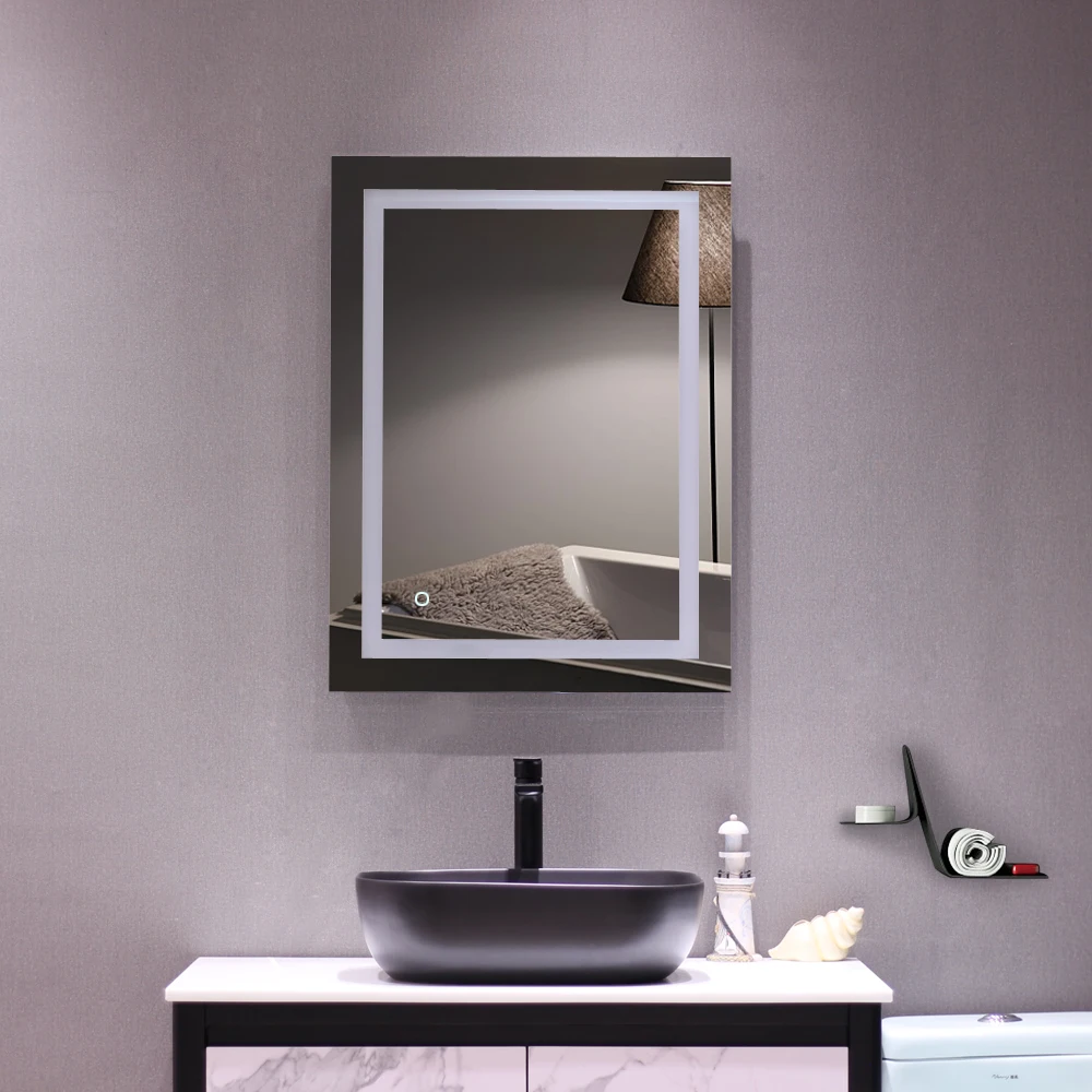 

Bathroom Mirror with Led Light Glass Mirror Square Built-in Light Strip Touch LED Anti-fog Easy to install 32"x 24"[US-W]