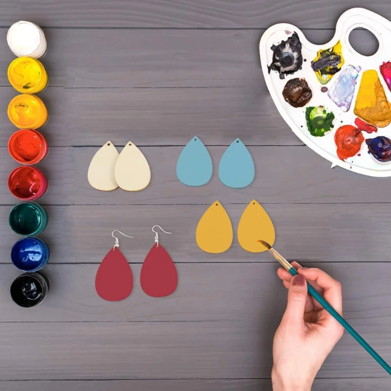 

650Pcs DIY Unfinished Wooden Teardrop Earring Pendants Blank Wood Dangle Earring Charms Kit with Earring Hook Jump Rings J60E