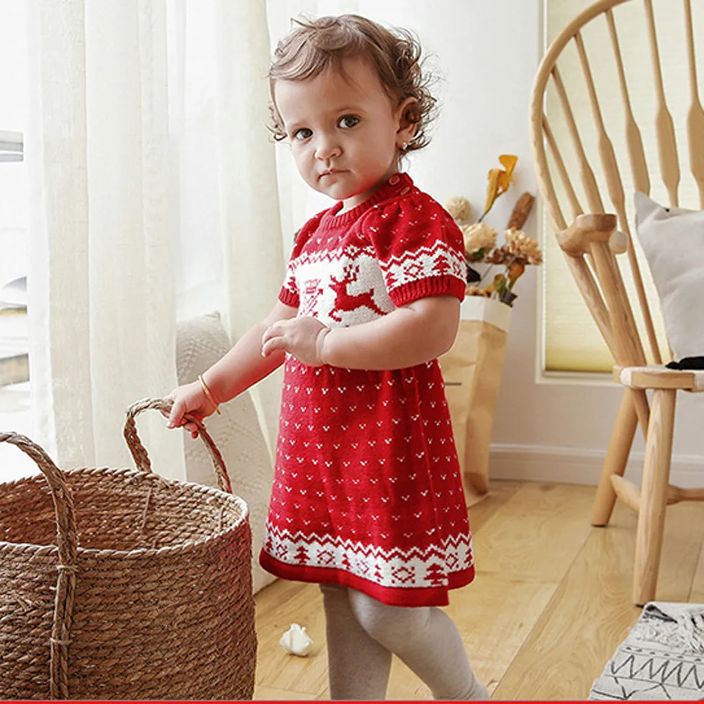Платье для малышей рождественское вязаное платье принцессы с оленем маленьких
