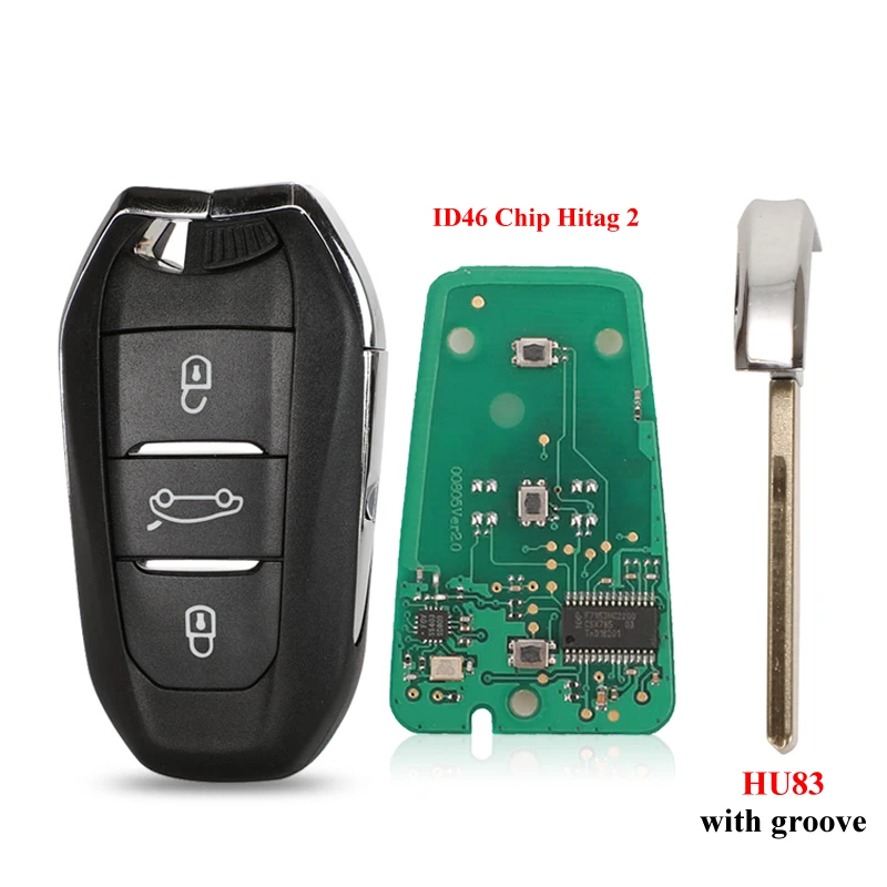 

Jinyuqin Smart Keyless Go Remote Key 3 кнопки 433 МГц 4A PCF7945 ID46 чип для Peugeot 308 408 508 5008 аварийный ключ HU83/VA2