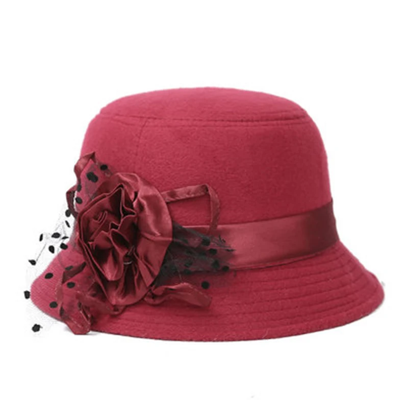 Solid Color Women Beach Retro Vintage Wool Felt Bowler Floral Fedora Hat Autumn Winter Bucket Caps For Woman Chic Accessories | Аксессуары