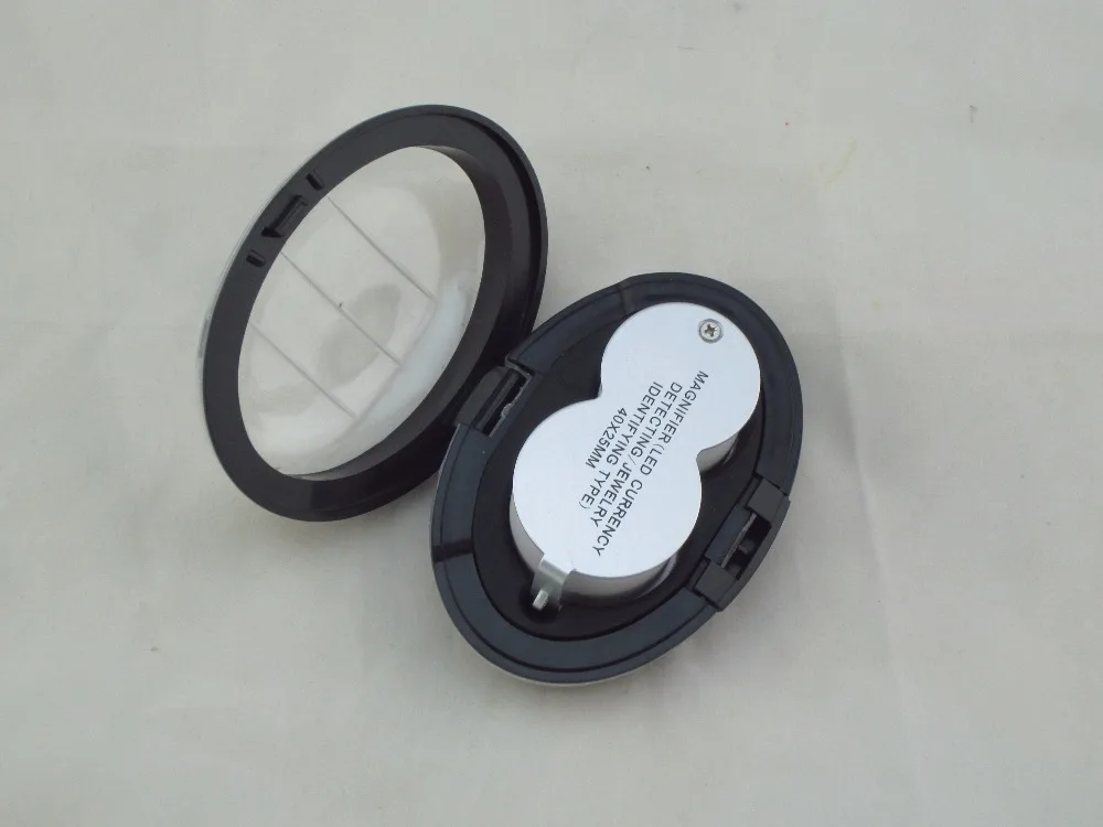 

2pcs 40x25mm diamond gold magnifier LED detecting jewelry identifying tester Mini Pocket Folding Magnifying Loupe