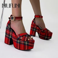 niufuni platform thick high heels womens sandals size 34 43 peep toe cross strap metal buckle women shoes wedding party sandals
