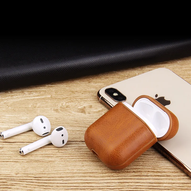 Нескользящий кожаный чехол сумка для Apple AirPods Bluetooth беспроводные наушники Air Pods