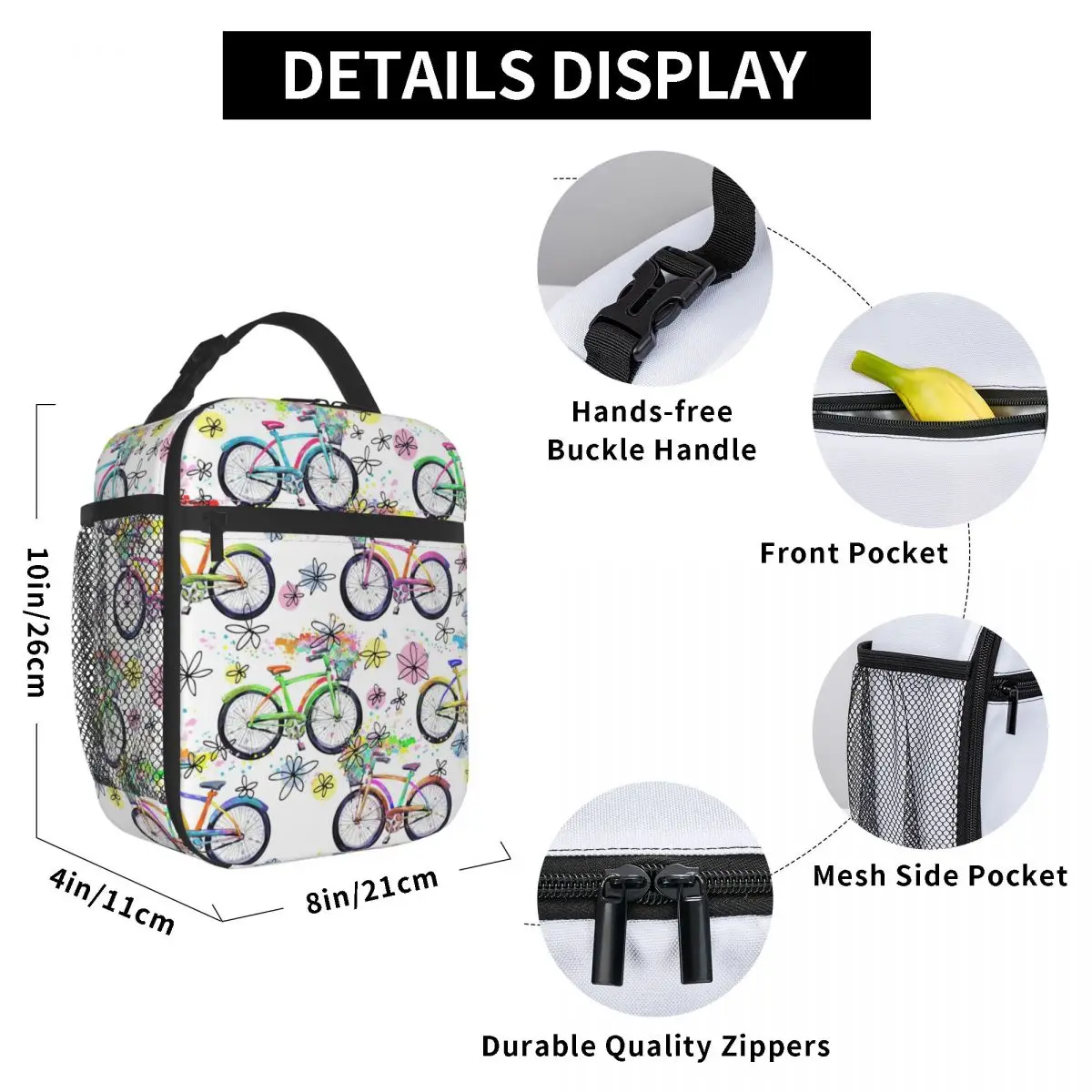 

Bicycle Lunch Bag for Women Men Large Insulated Lunch Box with Water Bottle Holder and Pockets