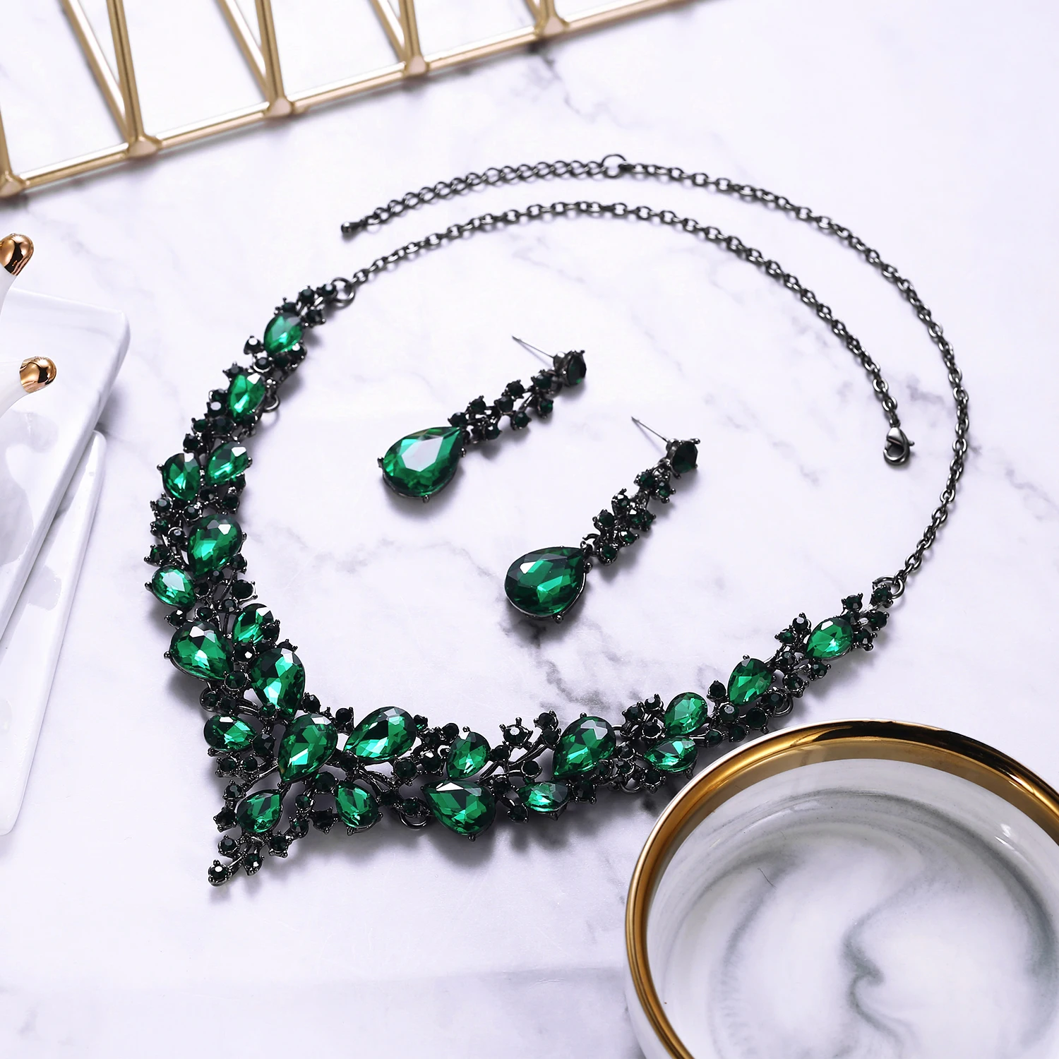 Ожерелье серьги для женщин колье Femme шеи звено цепи модные вечерние комплект