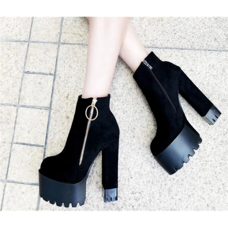 Новинка Осень зима 2019 замшевые ботинки на толстой подошве 15 см очень высоком