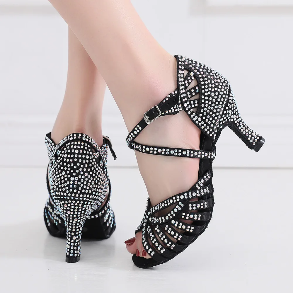 Женские атласные туфли на высоком каблуке современные для бальных танцев сальса