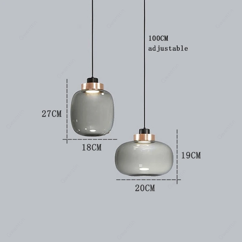 Современный подвесной светильник из дымчатого стекла в скандинавском стиле лофт
