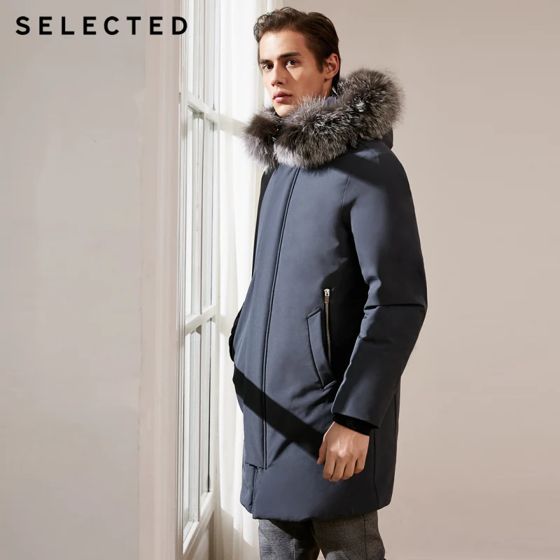 Избранный новый длинный пуховик для мужчин лисий мех с капюшоном Ложные в двух