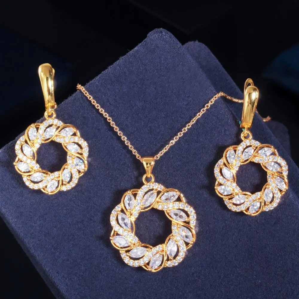 Фото CWWZircons Роскошный комплект украшений из кубического циркония: ожерелье и серьги с разноцветными камнями, в стиле Дубай/Индия, золотой, для женщин, для вечеринок, T470 №4